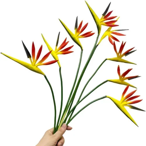 Miniatura 9 de Paquete de 8 flores artificiales de 21-1/2 pulgadas, ave del paraíso, planta verde para decoración del hogar, jardín, oficina, veranda, decoración