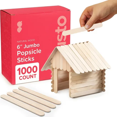 Gusto [1000 unidades] Palitos de madera multiusos jumbo de 6 pulgadas, palitos de manualidades para hielo, helado, encerado, palitos de madera para