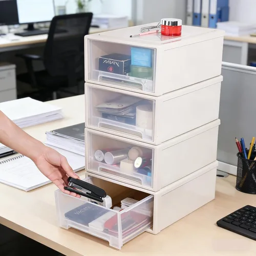 Miniatura 2 de Xyskin Paquete de 4 cajones apilables compactos de plástico de 12 cuartos de galón, caja apilable de almacenamiento de escritorio