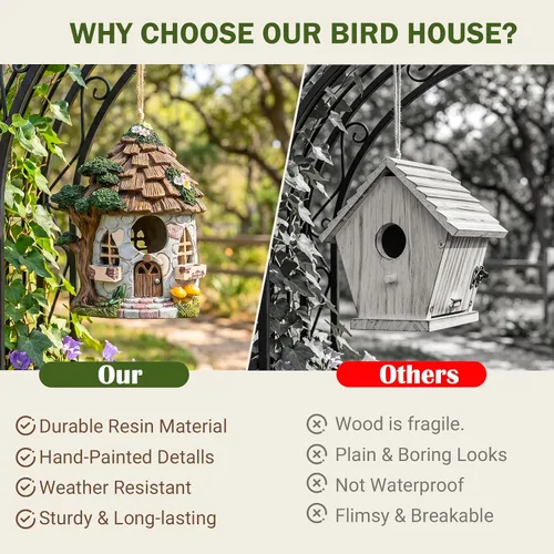Miniatura 8 de Yinns Casa de pájaros de resina para exteriores, casas de pájaros para exteriores para anidar pájaros silvestres, casas decorativas de piedra
