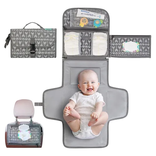 Miniatura 10 de Kopi Baby Cambiador de pañales portátil, bolsa de viaje para cambiador de pañales para bebé con bolsillo para toallitas, cambiador portátil