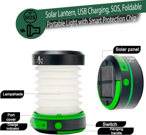 Miniatura 9 de Linterna solar para campamento, linternas LED para cortes de energía, luces de campamento, linterna de emergencia, lámpara plegable, recargable