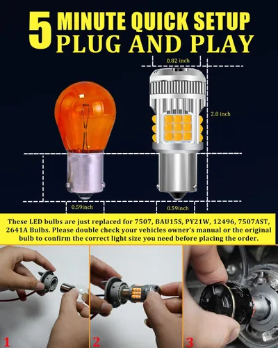 Miniatura 3 de Bombillas LED 7507, BAU15S, PY21W, amarillo ámbar súper brillantes, 4000 lúmenes, para luces direccionales, con resistencia incorporada, sin error
