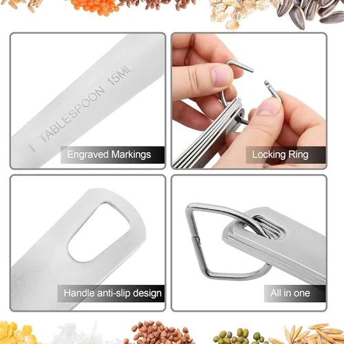 Miniatura 6 de Juego de 7 tazas medidoras de acero inoxidable 18/8 con 1/8, 1/4, 1/3, 1/2, 2/3, 3/4 y 1 taza para cocina y hornear, juego de tazas métricas (C)