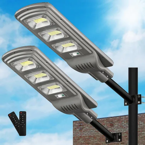 Miniatura 10 de Lovus Paquete de 2 luces LED solares de 3600 W, IP65 impermeable con sensor de movimiento solar para exteriores, luces de seguridad de inundación
