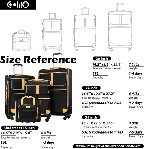Miniatura 7 de Coolife Equipaje 4 piezas conjunto maleta extensible TSA cerradura spinner softshell, marino