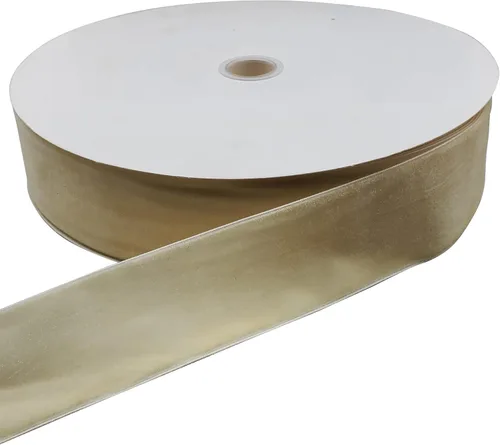 Miniatura 58 de Bobina de cinta de terciopelo de 10 yardas, disponible en muchos colores (Beige, 1 1/2 pulgadas)