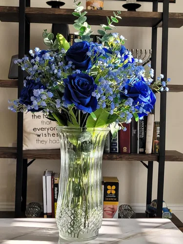 Miniatura 3 de 18 ramos de flores artificiales de eucalipto falsas de flores de gypsophila azules artificiales de tacto real para bodas, arreglos florales, Azul 18