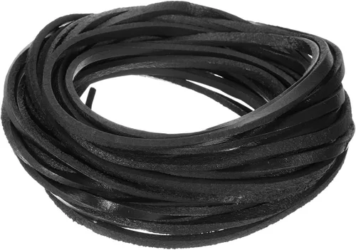 Miniatura 16 de uxcell Cordón de cuero plano de 5.5 yardas, 0.079 in, tiras de cuero de 0.079 pulgadas de grosor, cuerdas de cordones para manualidades, Negro