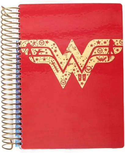 Paper House Productions DC Comics Wonder Woman - Agenda de 12 meses sin fecha de 7.5 pulgadas con calcomanías de bandera de mes y evento, logotipo