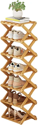 Miniatura 11 de YYW Zapatero de bambú para entrada, organizador vertical de almacenamiento de zapatos plegable y sin instalación, estantes para zapatos, estante