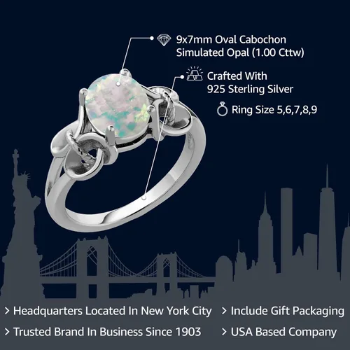 Miniatura 85 de Gem Stone King Anillo de compromiso ovalado con piedra natal para mujer, plata de ley 925, ovalado de 0.354 x 0.276 in, anillo de compromiso