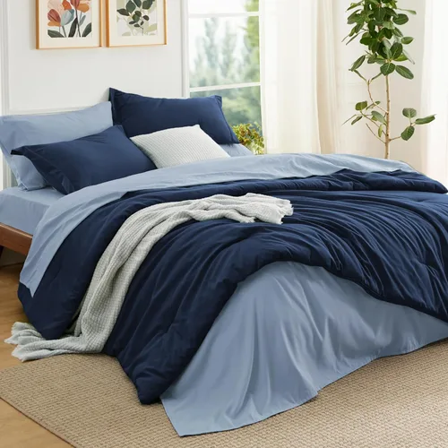 Miniatura 10 de Bedsure Juego de ropa de cama con edredón tamaño individual de 5 piezas, diseño bohemio contrastante, juego de cama en una bolsa con edredón