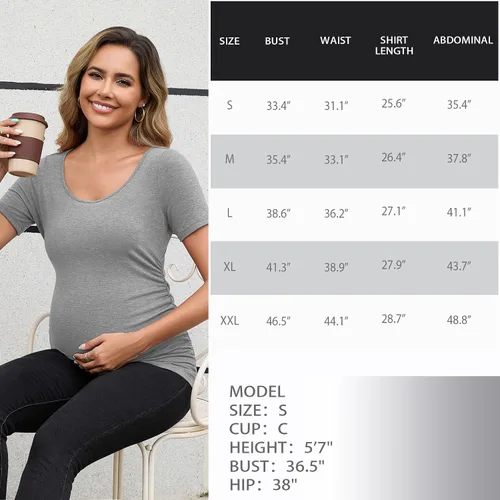 Miniatura 47 de GINKANA Blusas de maternidad de manga corta, diseño floral, fruncido, casual, para mamá, para embarazo