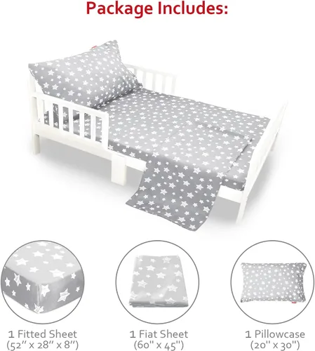 Miniatura 5 de Moonsea Sábanas para niños pequeños, juego de sábanas de 3 piezas para niños, juego de ropa de cama suave y transpirable para cuna, incluye una