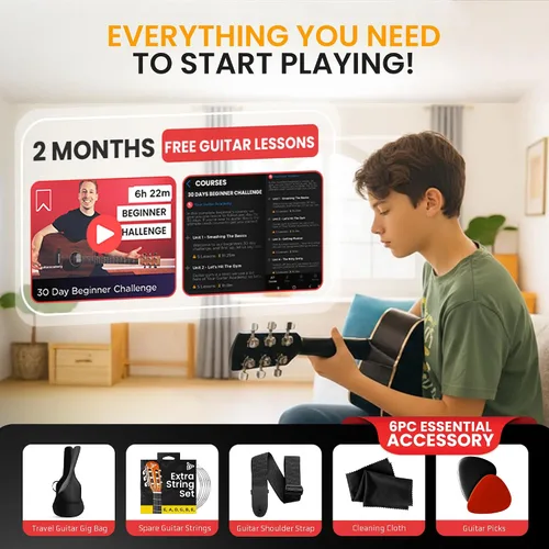 Miniatura 2 de Pyle Cutaway - Kit de guitarra eléctrica acústica y amplificador, cuerpo de madera de abeto de tamaño completo 4/4 con amplificador de 10 W, bolsa