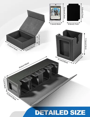 Miniatura 2 de UAONO Caja de cartas para MTG con pantalla Commander, funda de cartas 5 en 1 con capacidad para más de 800 tarjetas sin mangas, organizador