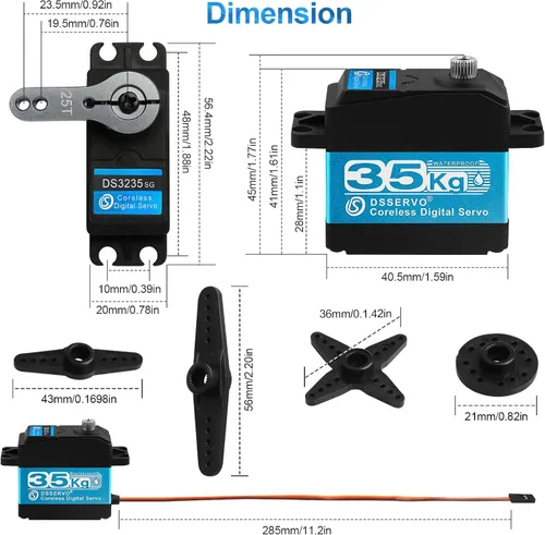Miniatura 6 de Servo digital de alto par de torsión de 77.2 lbs, servo digital a prueba de agua, con servo bocina de servo 25T, compatible con 1/8, 1/10, 1/12 RC