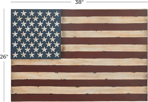 Miniatura 8 de Deco 79 Escultura de pared de metal con bandera estadounidense para el hogar, decoración de pared para interiores y exteriores, arte de pared 38 x 2