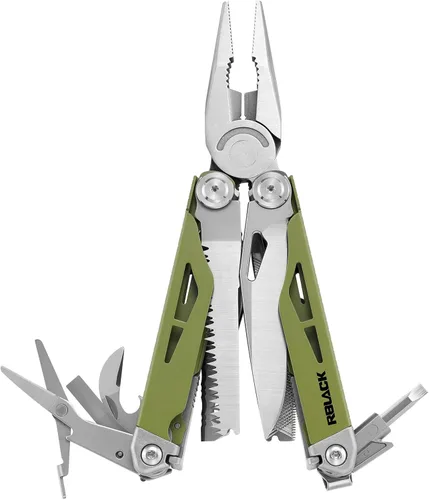 Miniatura 17 de Tijeras y alicates multiherramienta 21 en 1 con cortadores de tungsteno, autobloqueo Kit EDC duradero y resistente para camping, reparación, Negro