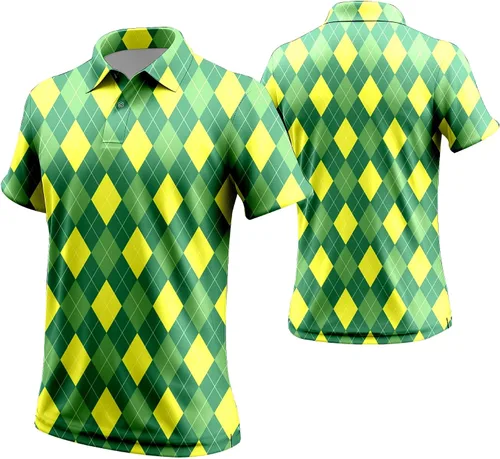 Miniatura 51 de Camisa de golf de los años 80 para hombre, ajuste seco, manga corta, estampada, divertidas, camisas de golf de los años 90 para hombre
