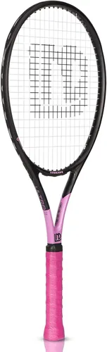Miniatura 7 de Raqueta de tenis para adultos de 27 pulgadas, raqueta de tenis de fibra de carbono a prueba de golpes, ligera, pre-cordada y con empuñadura, Negro