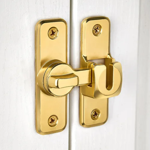 Miniatura 4 de INIRET 2 paquetes de cerradura de pestillo reversible de seguridad mejorada en oro - Pestillo de puerta corredera y batiente de 90/180 grados
