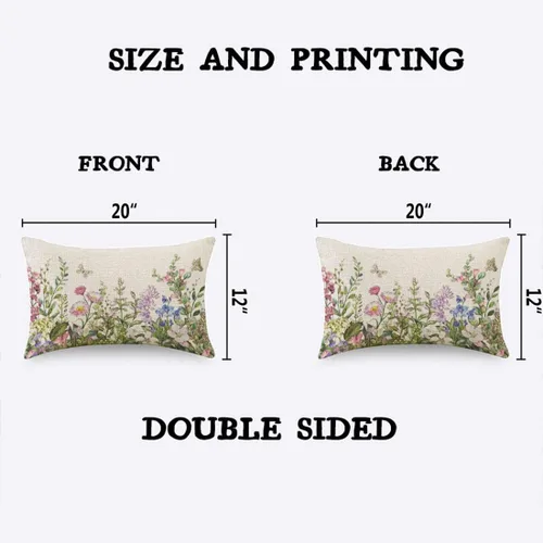 Miniatura 2 de TKS MITLAN Funda de Almohada Decorativa de Flores Silvestres y Hojas, Funda de Cojín Botánica de Primavera Acuarela Hierbas, Fundas de Almohada