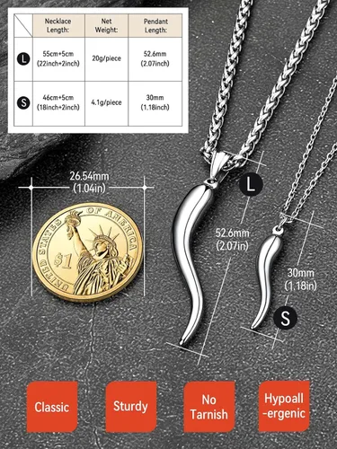 Miniatura 4 de FaithHeart Collar con colgante de cuerno italiano para mujeres y hombres, chapado en platanegrooro, acero inoxidable, collar de cornicello, cadenas