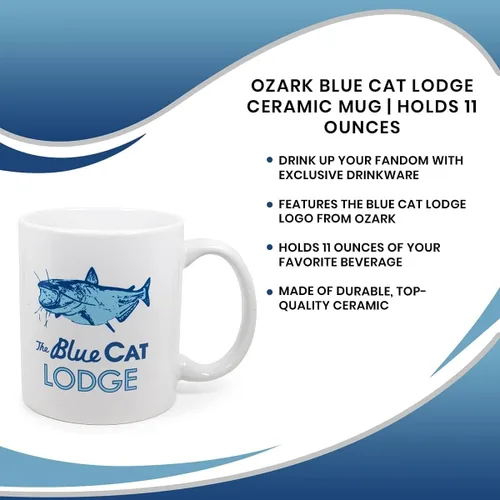 Miniatura 6 de Surreal Entertainment Exclusiva taza de café de cerámica blanca con logotipo de gato azul de Ozark, colección oficial de televisión, juego de cocina