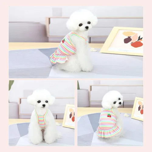Miniatura 2 de Lindo vestido de perro para perros pequeños y niña, ropa de cumpleaños, ropa de primavera y verano, trajes de perro, arco iris, colorido, a rayas