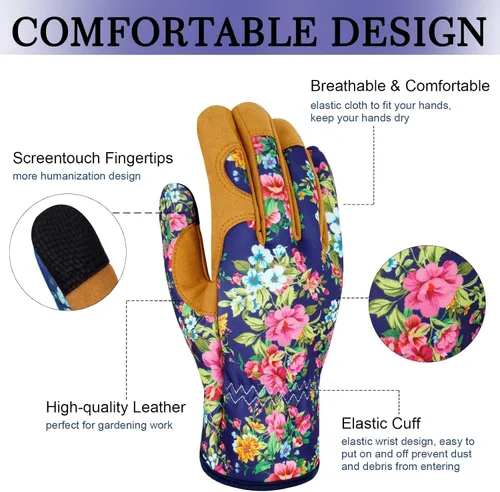 Miniatura 3 de Guantes de Jardinería de Cuero MERTURN para Mujeres, Guantes de Jardín a Prueba de Espinas, Guantes de Trabajo Compatibles con Pantalla Táctil