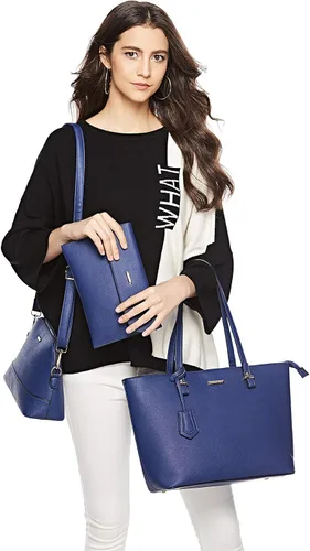 Miniatura 180 de Juego de 4 bolsas modernos para mujer de cuero sintético: bolso tote, bolso de hombro, bolso de mano y cartera.