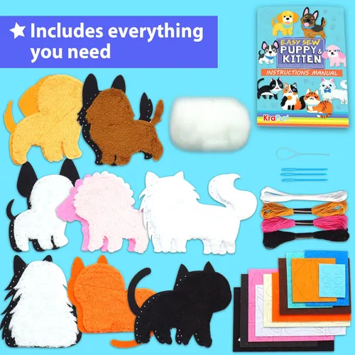 Miniatura 2 de KRAFUN Kit de costura fácil para principiantes, niños, artes y manualidades, 8 proyectos fáciles de bricolaje de muñecas de animales de peluche