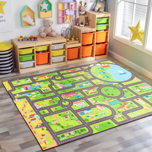 Miniatura 8 de Sorbus Alfombra de coche City Road lavable para niños, alfombra de automóvil, tapete de juego de piso, fácil de limpiar, alfombras lavables