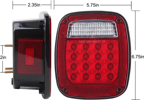 Miniatura 5 de Partswcgg 2 piezas de luces traseras combinadas cuadradas ensamblaje de lámparas con luces marcadoras laterales rojas de repuesto para Wrangler TJ