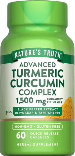 Nature's Truth Curcumina de cúrcuma | 60 cápsulas | con extracto de pimienta negra, hoja de olivo y cereza agria | Suplemento sin OMG y sin gluten