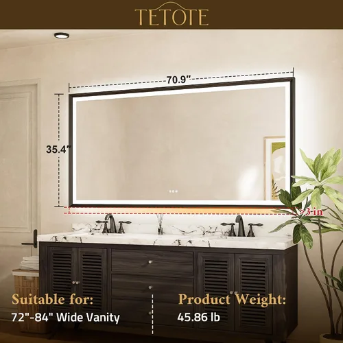 Miniatura 7 de TETOTE Espejo LED dorado para baño, marco de metal de 20 x 28 pulgadas, espejo de tocador iluminado frontal y retroiluminado, barroco, antiniebla