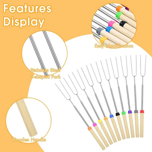 Miniatura 3 de 6 paquetes de pinchos para s'mores, 81 centímetros de pinchos para malvaviscos para fogata, pinchos extensibles para asar con bolsa, tenedor