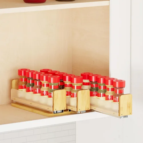 Miniatura 14 de SpaceAid - Organizador de especias extraíble de bambú para gabinete, organizador de condimentos deslizante y resistente para cocina y despensa