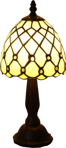 Miniatura 9 de Lámpara de Mesa Pequeña Estilo Tiffany, 3 Temperaturas de Color Rejilla Azul Lámparas de Mesa de Vidrio Emplomado, Luz Nocturna de Mesita de Noche