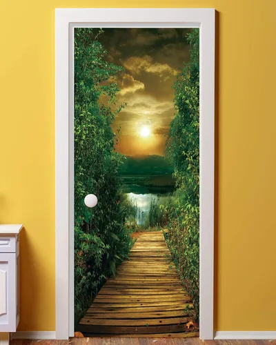 Miniatura 8 de FLFK Adhesivo de puerta - Playa y palmera, mural de pelar y pegar, tamaño combinado 36"x80", dividido en 2 piezas Mt2219