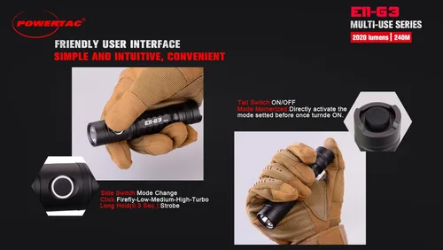 Miniatura 4 de PowerTac Linterna recargable E11-G3 de 2020 lúmenes, carga USB tipo C, resistente al agua IPX8, 6 modos, clip de bolsillo de acero reversible