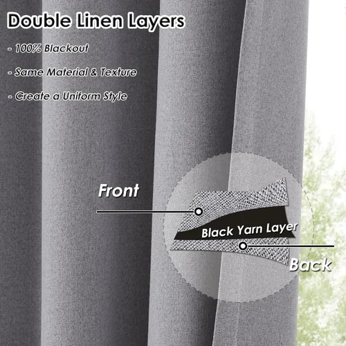 Miniatura 3 de Melodieux Cortinas 100% opacas para dormitorio, aislamiento térmico, reducción de ruido, cortinas de ventana de lino con ojales para sala de estar