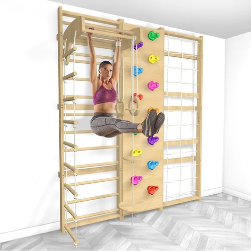 Miniatura 5 de Juego de escalera sueca 10 en 1 de tamaño extragrande mejorado de 94.5 pulgadas de altura, parque infantil en casa con columpio, escalera de cuerda