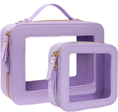 Miniatura 24 de Juego de bolsas de maquillaje transparentes de viaje, bolsa de cosméticos aprobada por la TSA con cremallera, bolsa de maquillaje portátil, bolsa