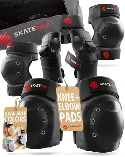 SKATEWIZ Rodilleras y coderas para adultos, equipo de protección de patinaje para adultos, escudo - Talla M negro - Almohadillas de monopatín con