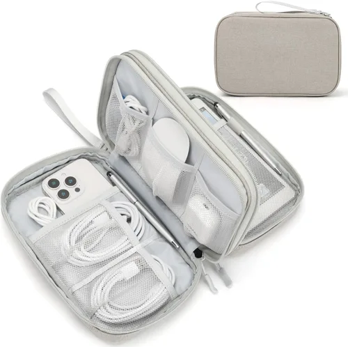 Miniatura 43 de FYY Organizador electrónico, organizador de cables de viaje, bolsa de transporte para accesorios electrónicos, portátil, impermeable, doble capa