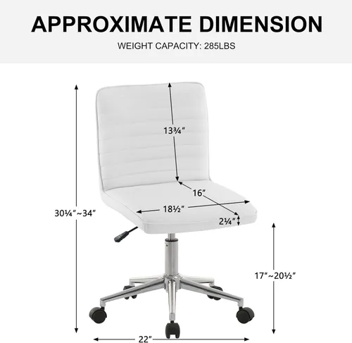 Miniatura 2 de Furnimart Silla de escritorio de oficina de respaldo medio, sin brazos, de cuero sintético, silla de tarea ajustable para oficina en casa, silla
