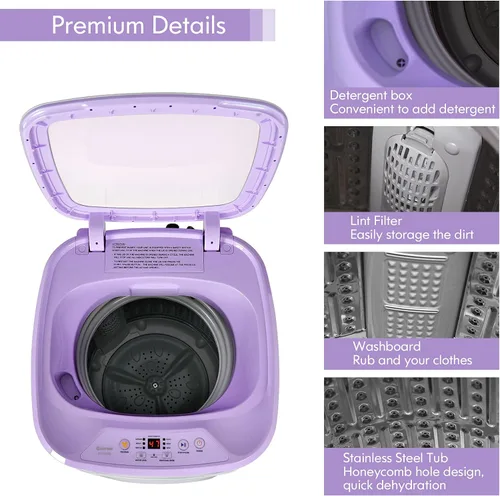 Miniatura 7 de COSTWAY Lavadora Portátil, Capacidad de 8 Libras, Bomba de Drenaje Integrada, Lavadora Compacta de Lavandería con 6 Programas, 6 Niveles de Agua